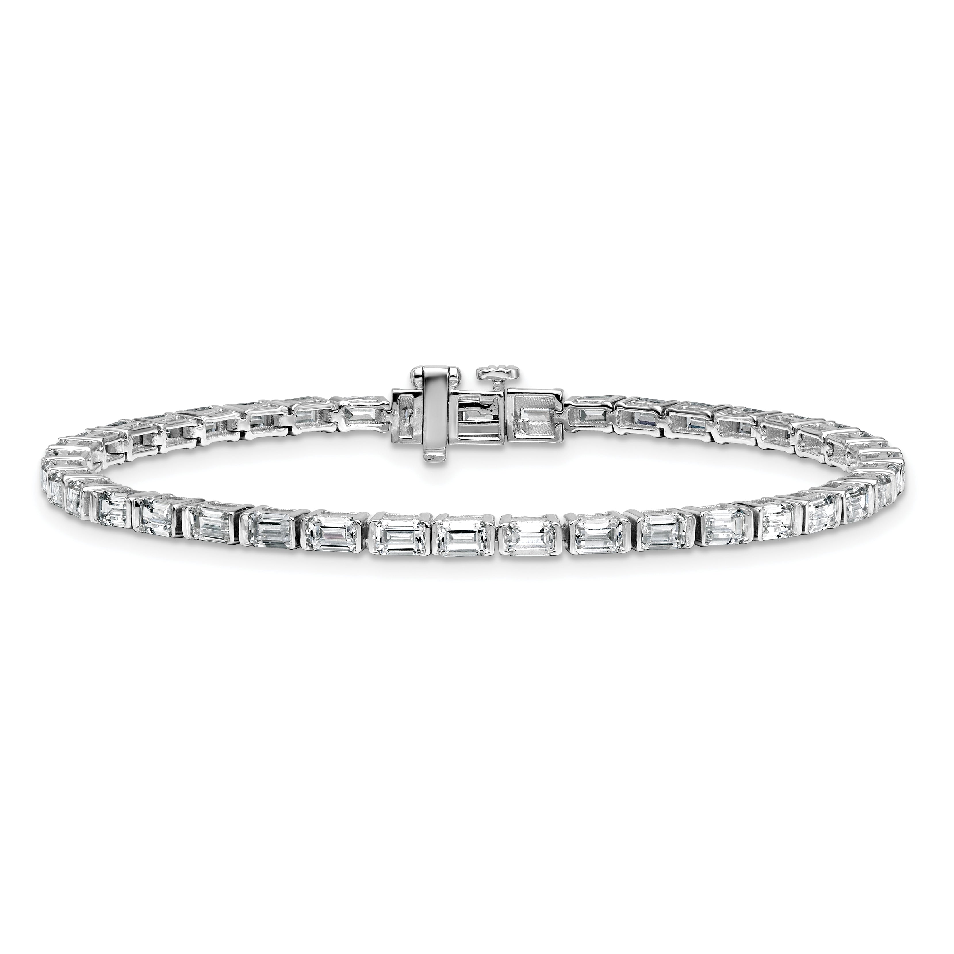 14K White Gold 4 3/4 Carat Lab Grown Diamond Vs+ F+ Emerald Bezel Set Tennis Bracelet