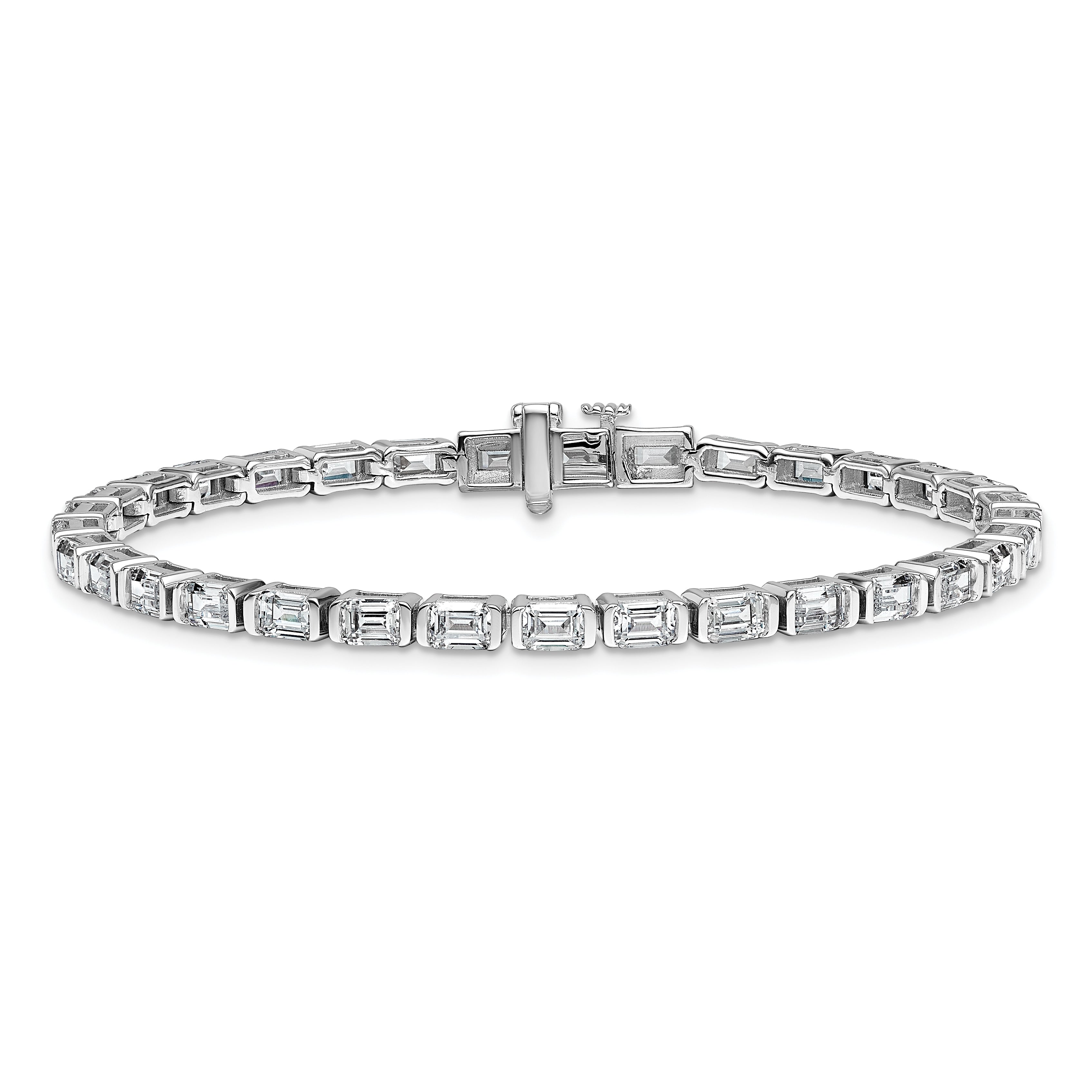 14K White Gold 7 1/2 Carat Certified Lab Grown Diamond Vs+ F+ Emerald Bezel Set Tennis Bracelet