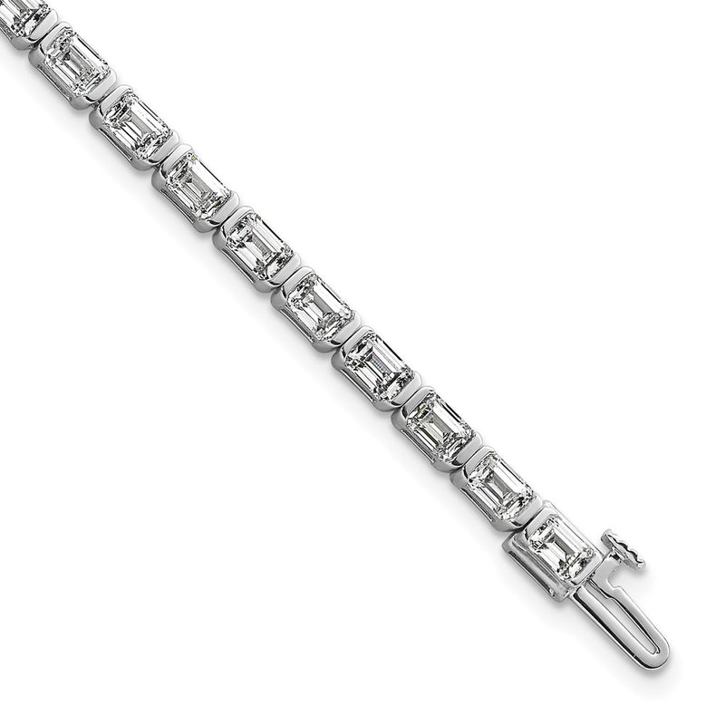 14K White Gold 7 1/2 Carat Lab Grown Diamond Vs/Si+ G+ Emerald Bezel Set Tennis Bracelet