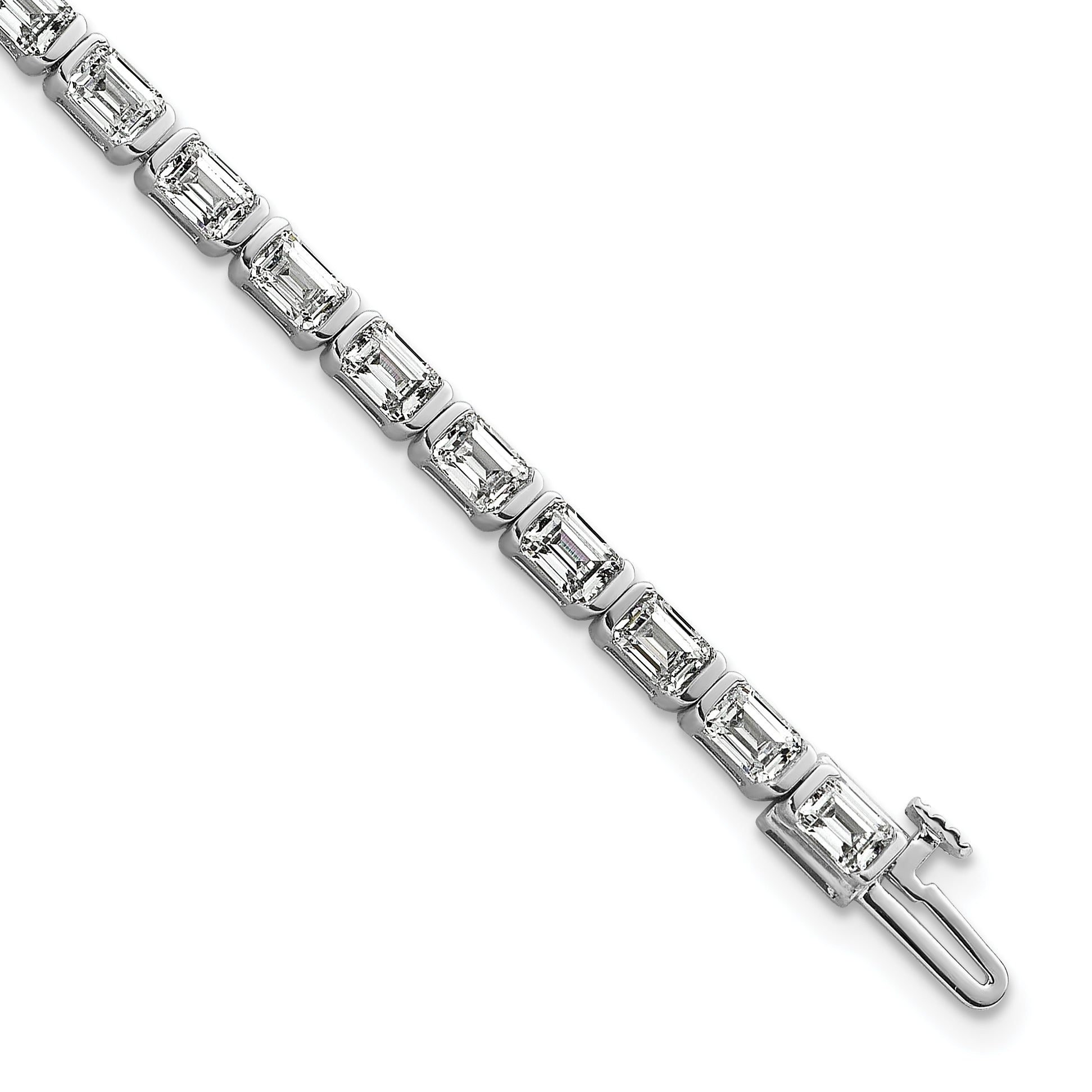 14K White Gold 7 1/2 Carat Certified Lab Grown Diamond Vs+ F+ Emerald Bezel Set Tennis Bracelet