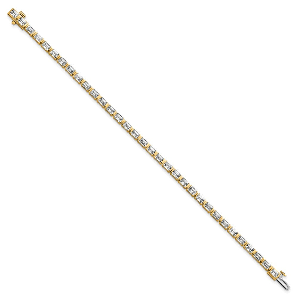 14K Yellow Gold 7 1/2 Carat Lab Grown Diamond Vs+ F+ Emerald Bezel Set Tennis Bracelet