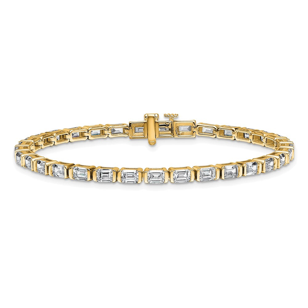 14K Yellow Gold 7 1/2 Carat Lab Grown Diamond Vs+ F+ Emerald Bezel Set Tennis Bracelet