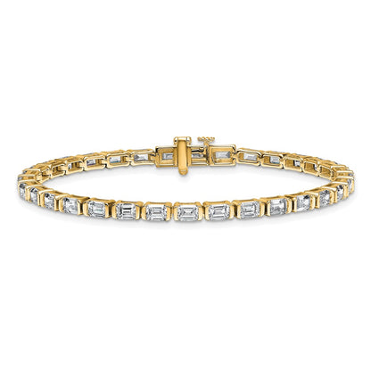 14K Yellow Gold 7 1/2 Carat Lab Grown Diamond Vs+ F+ Emerald Bezel Set Tennis Bracelet