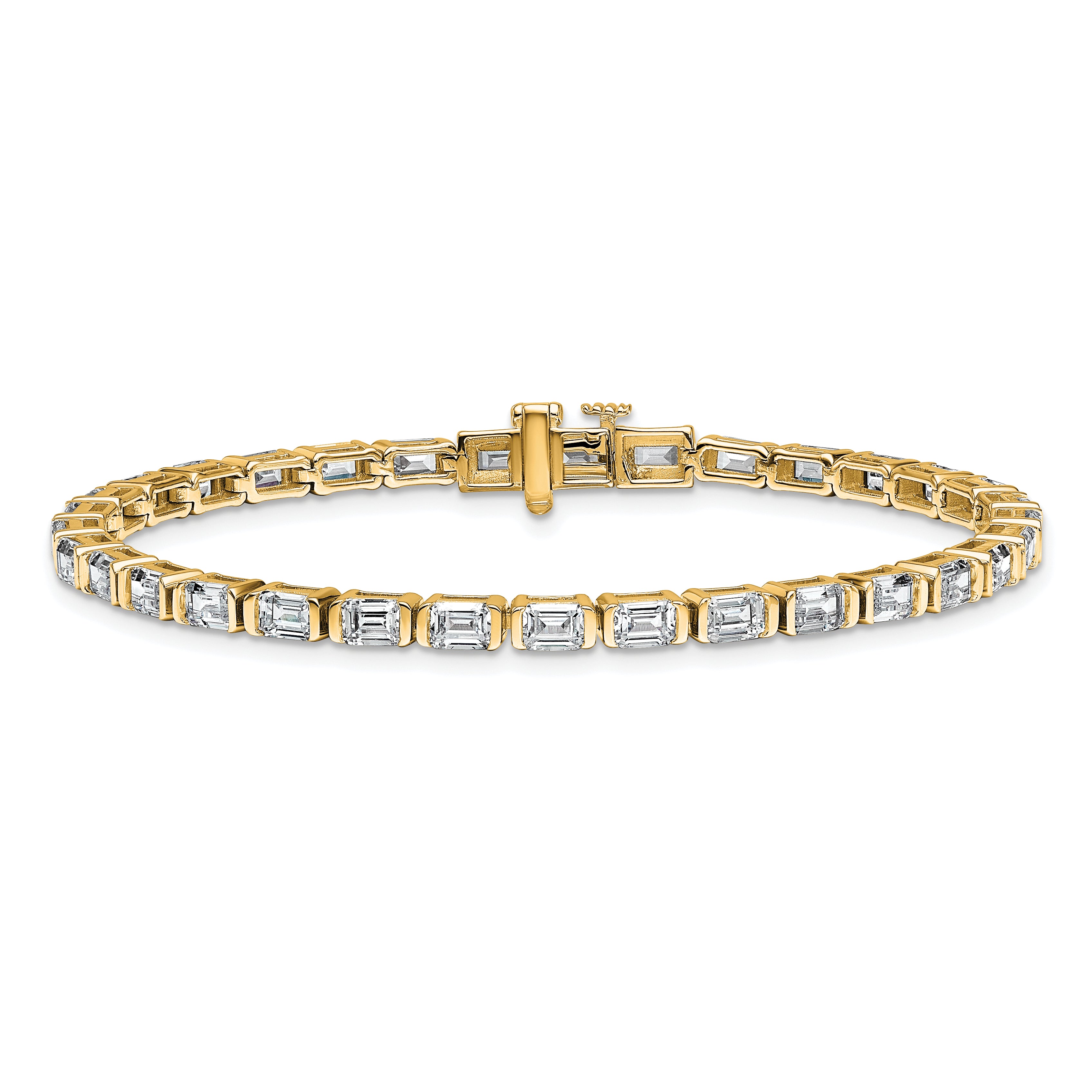 14K Yellow Gold 7 1/2 Carat Lab Grown Diamond Vs/Si+ G+ Emerald Bezel Set Tennis Bracelet