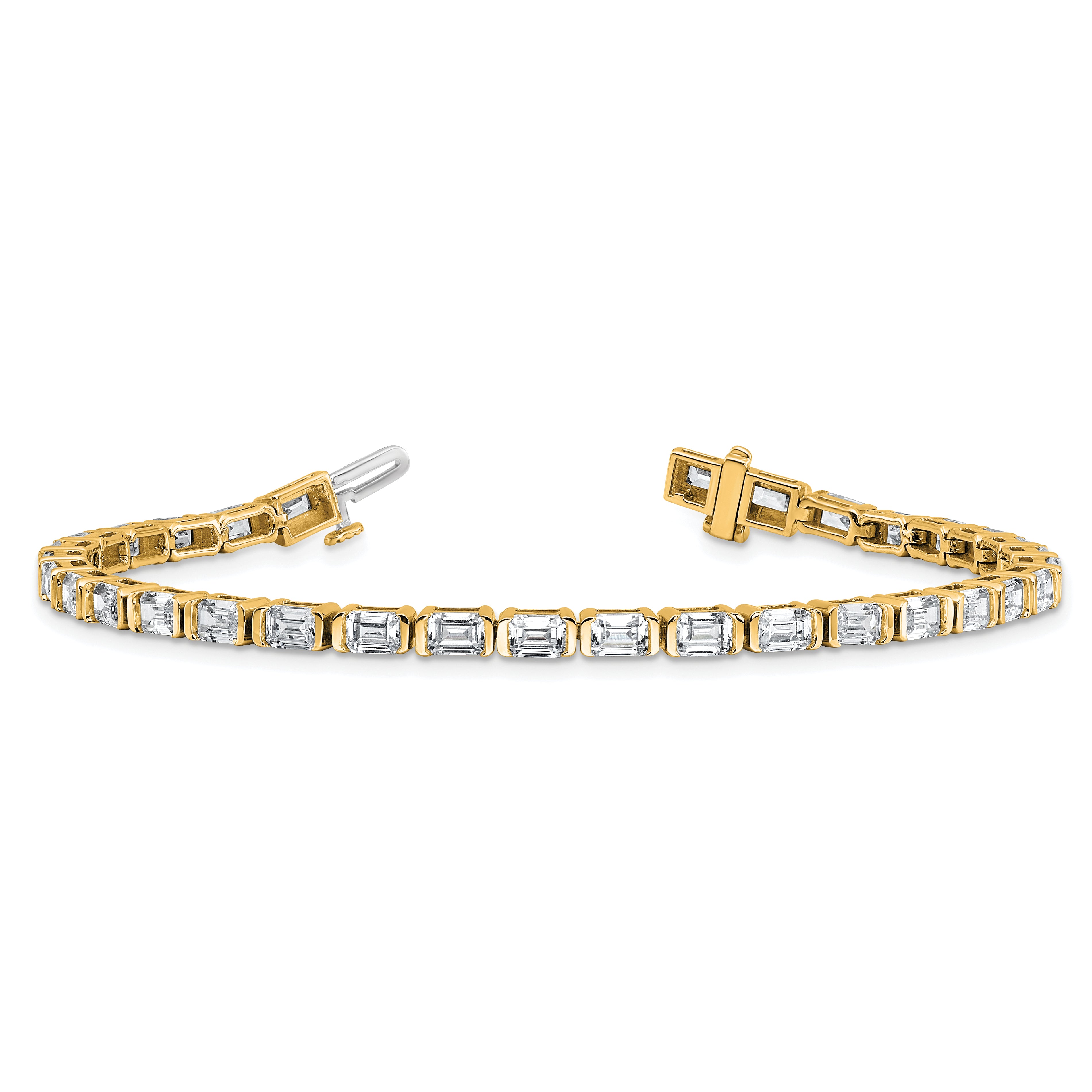 14K Yellow Gold 7 1/2 Carat Lab Grown Diamond Vs/Si+ G+ Emerald Bezel Set Tennis Bracelet