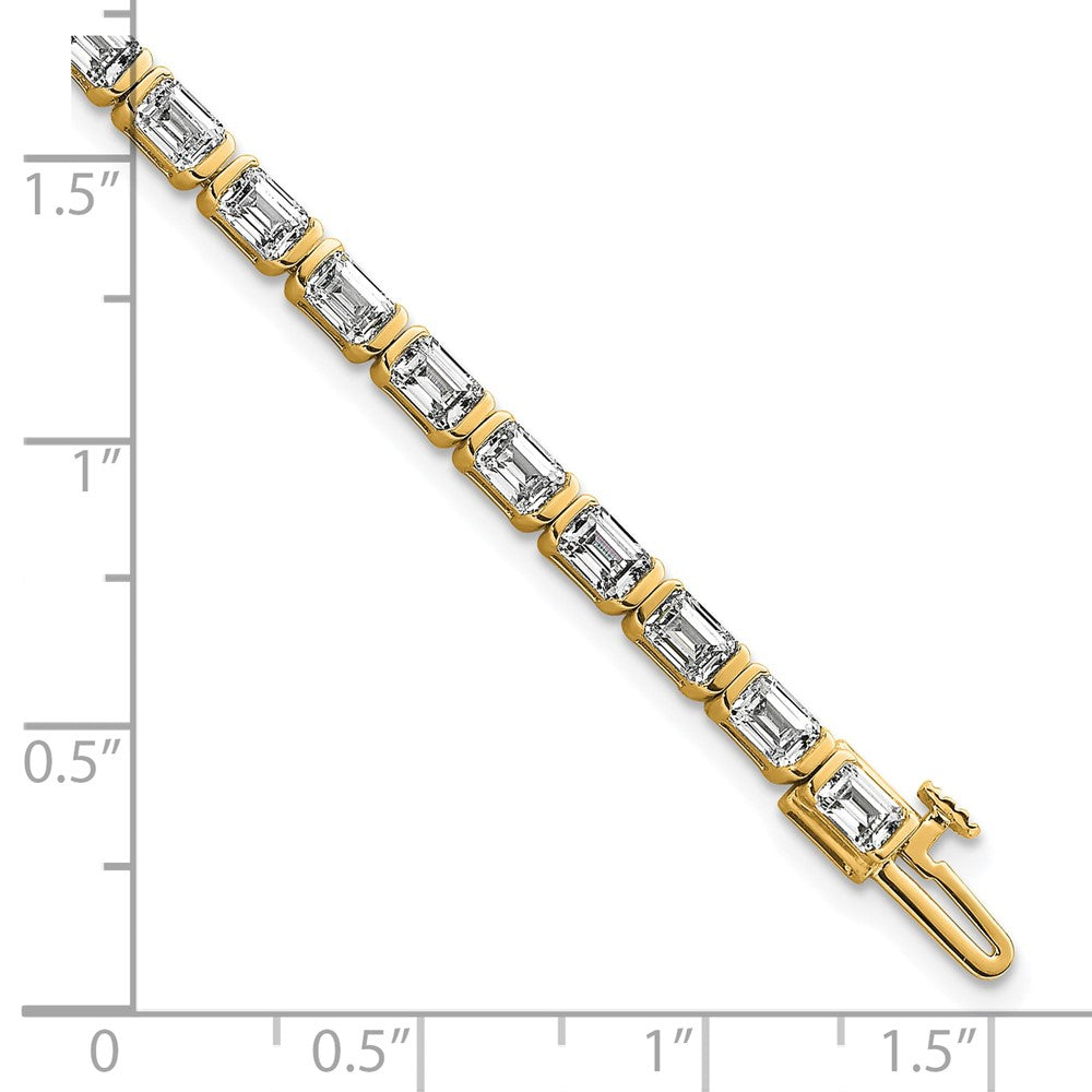 14K Yellow Gold 7 1/2 Carat Lab Grown Diamond Vs+ F+ Emerald Bezel Set Tennis Bracelet