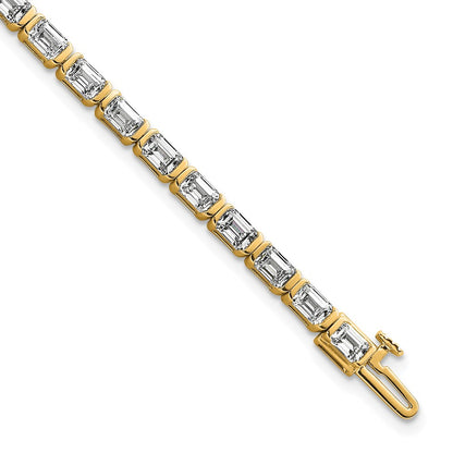 14K Yellow Gold 7 1/2 Carat Lab Grown Diamond Vs+ F+ Emerald Bezel Set Tennis Bracelet