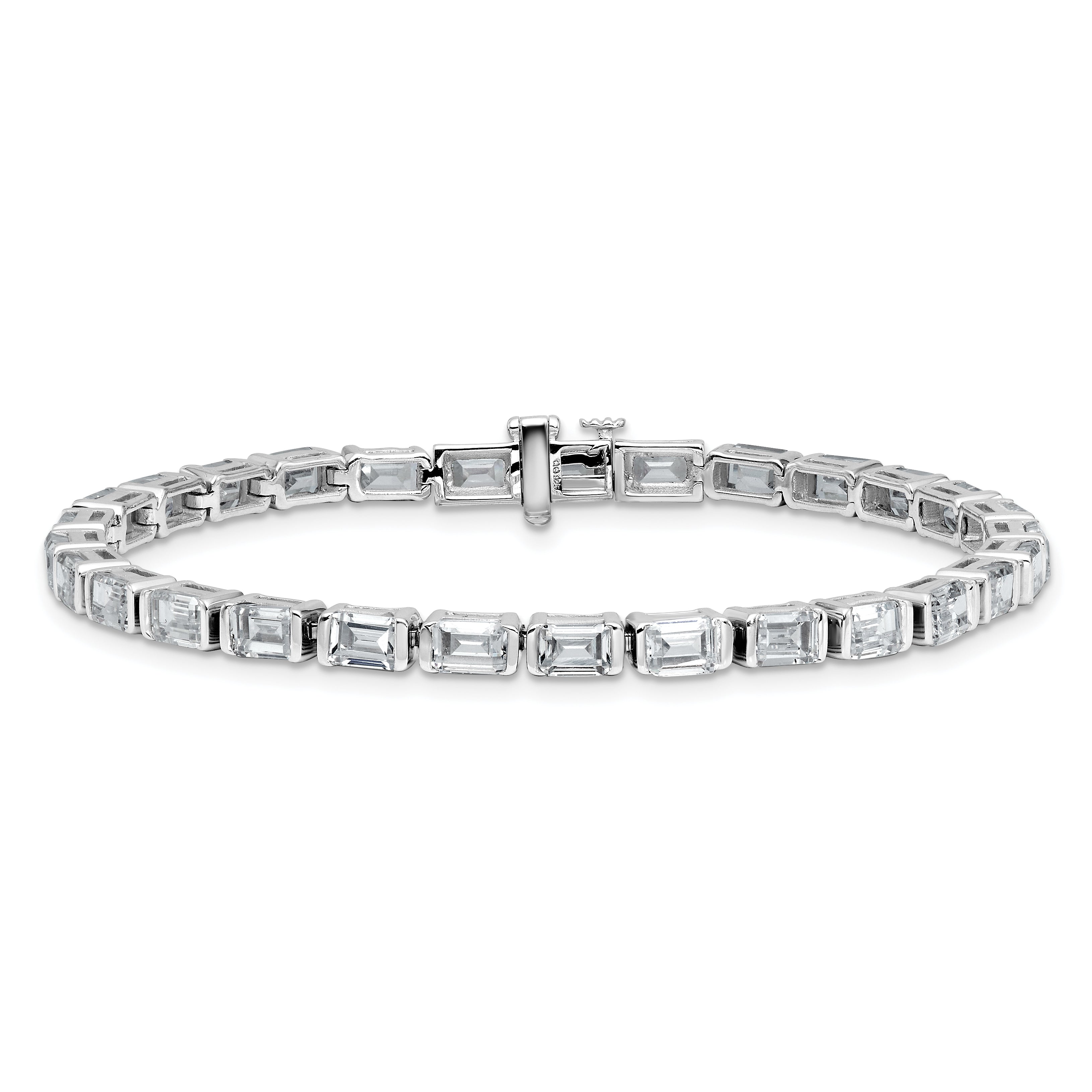 14K White Gold 10 Carat Lab Grown Diamond Vs/Si+ G+ Emerald Bezel Set Tennis Bracelet