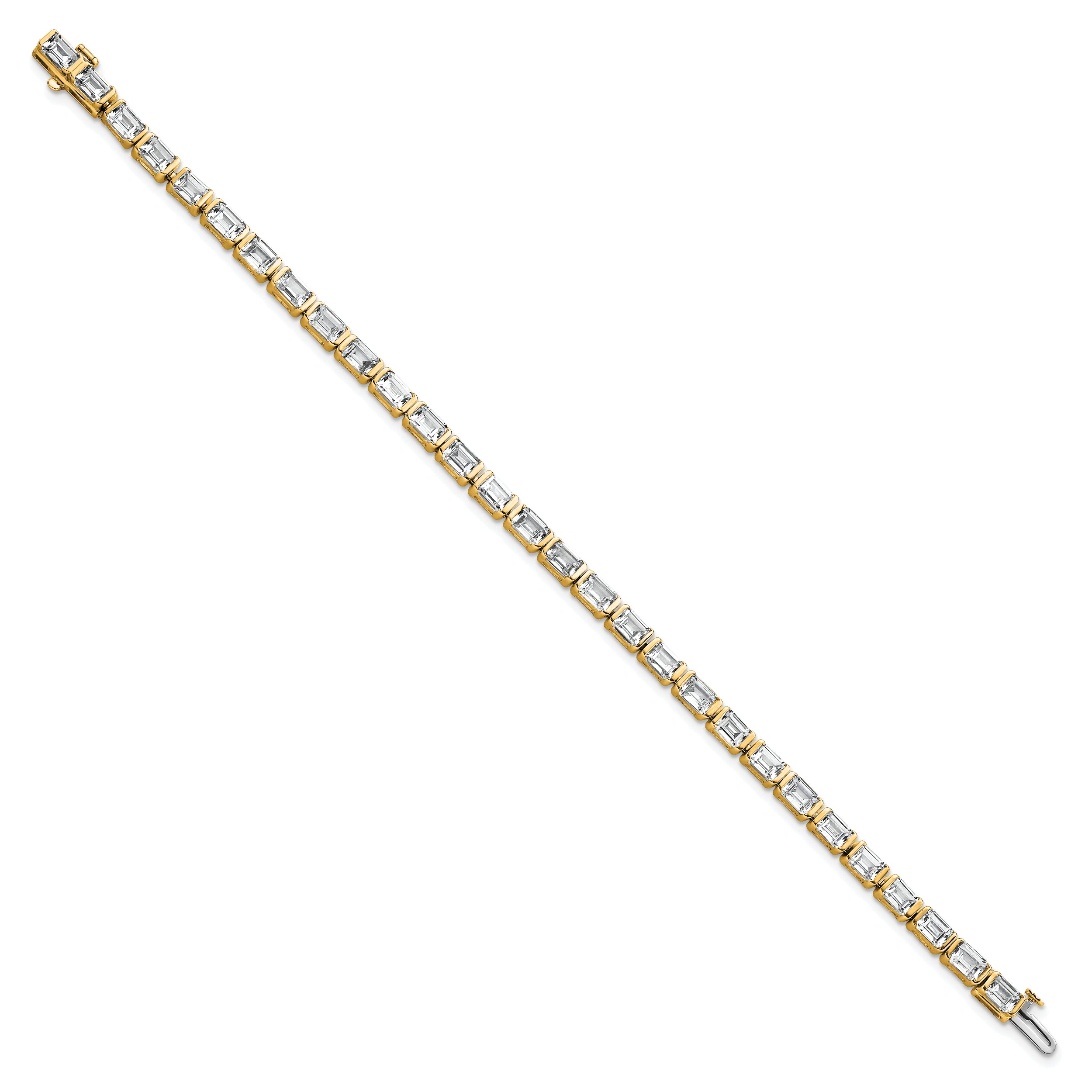 14K Yellow Gold 10 Carat Lab Grown Diamond Vs+ F+ Emerald Bezel Set Tennis Bracelet