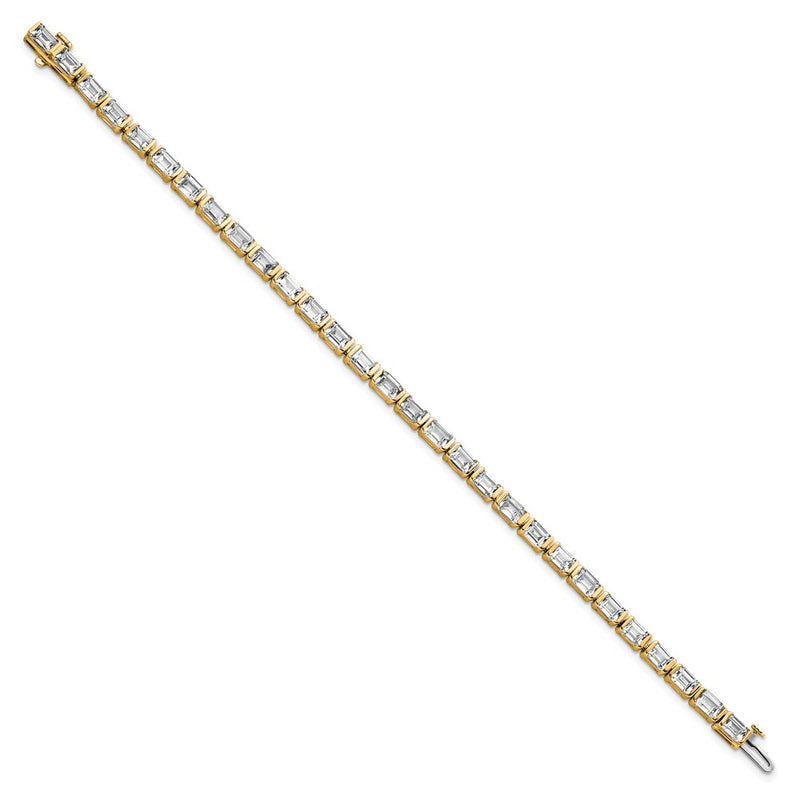 14K Yellow Gold 10 Carat Lab Grown Diamond Vs+ F+ Emerald Bezel Set Tennis Bracelet