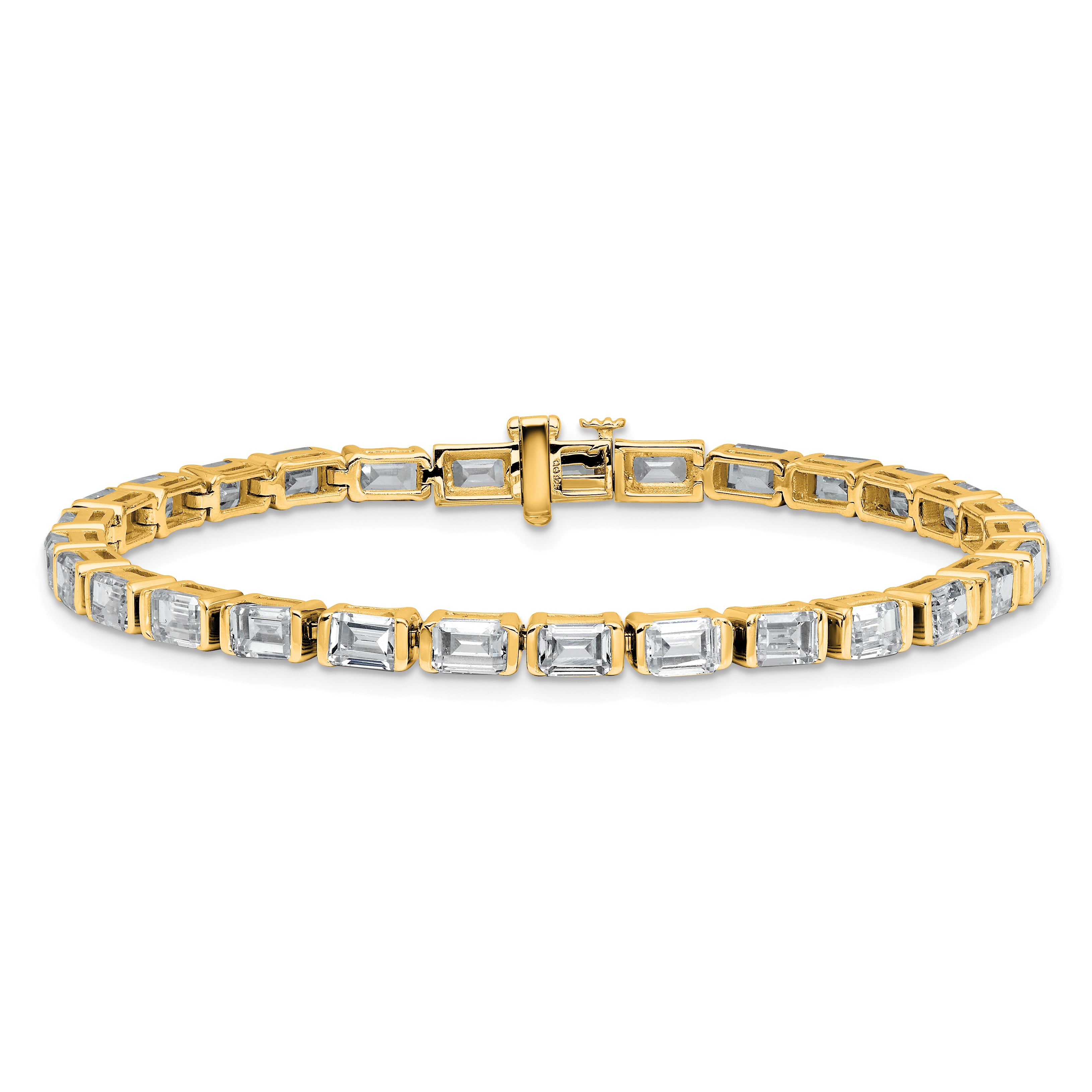 14K Yellow Gold 10 Carat Lab Grown Diamond Vs+ F+ Emerald Bezel Set Tennis Bracelet