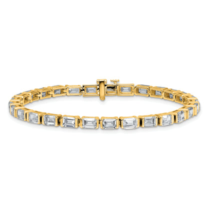 14K Yellow Gold 10 Carat Lab Grown Diamond Vs+ F+ Emerald Bezel Set Tennis Bracelet