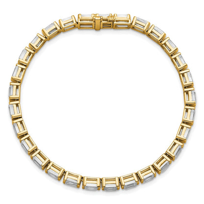 14K Yellow Gold 10 Carat Lab Grown Diamond Vs+ F+ Emerald Bezel Set Tennis Bracelet