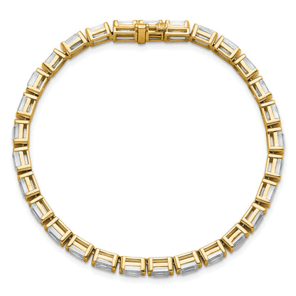 14K Yellow Gold 10 Carat Lab Grown Diamond Vs+ F+ Emerald Bezel Set Tennis Bracelet