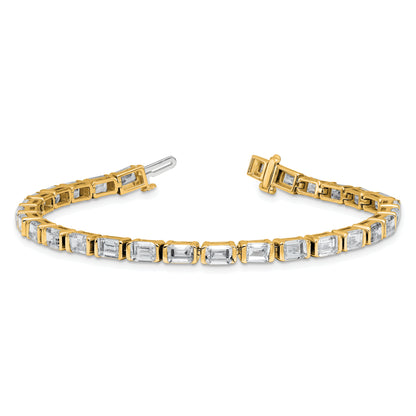 14K Yellow Gold 10 Carat Lab Grown Diamond Vs+ F+ Emerald Bezel Set Tennis Bracelet