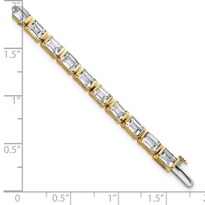 14K Yellow Gold 10 Carat Lab Grown Diamond Vs+ F+ Emerald Bezel Set Tennis Bracelet