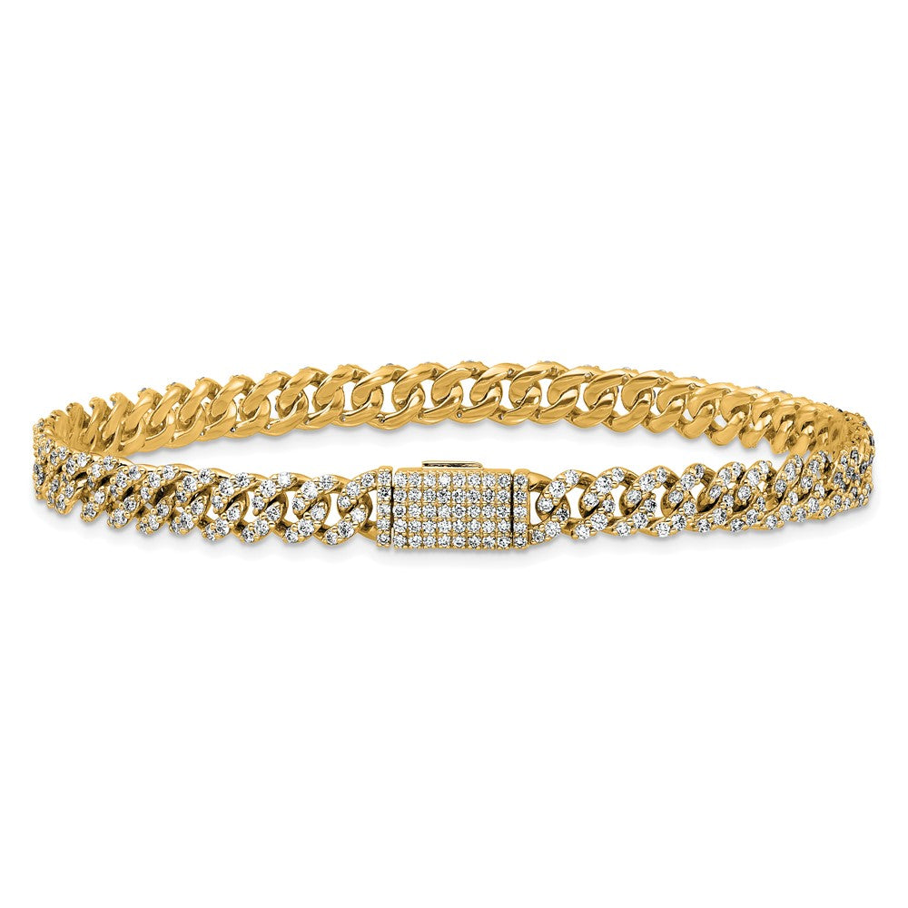14K Yellow Gold 3 1/3 Carat Lab Grown Diamond Vs/Si+ G+ 4mm Pav‚Äö Cuban Link Bracelet