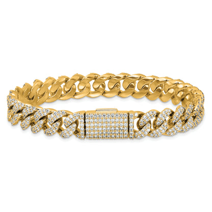 14K Yellow Gold 6 1/6 Carat Lab Grown Diamond Vs/Si+ G+ 4mm Pav‚Äö Cuban Link Bracelet