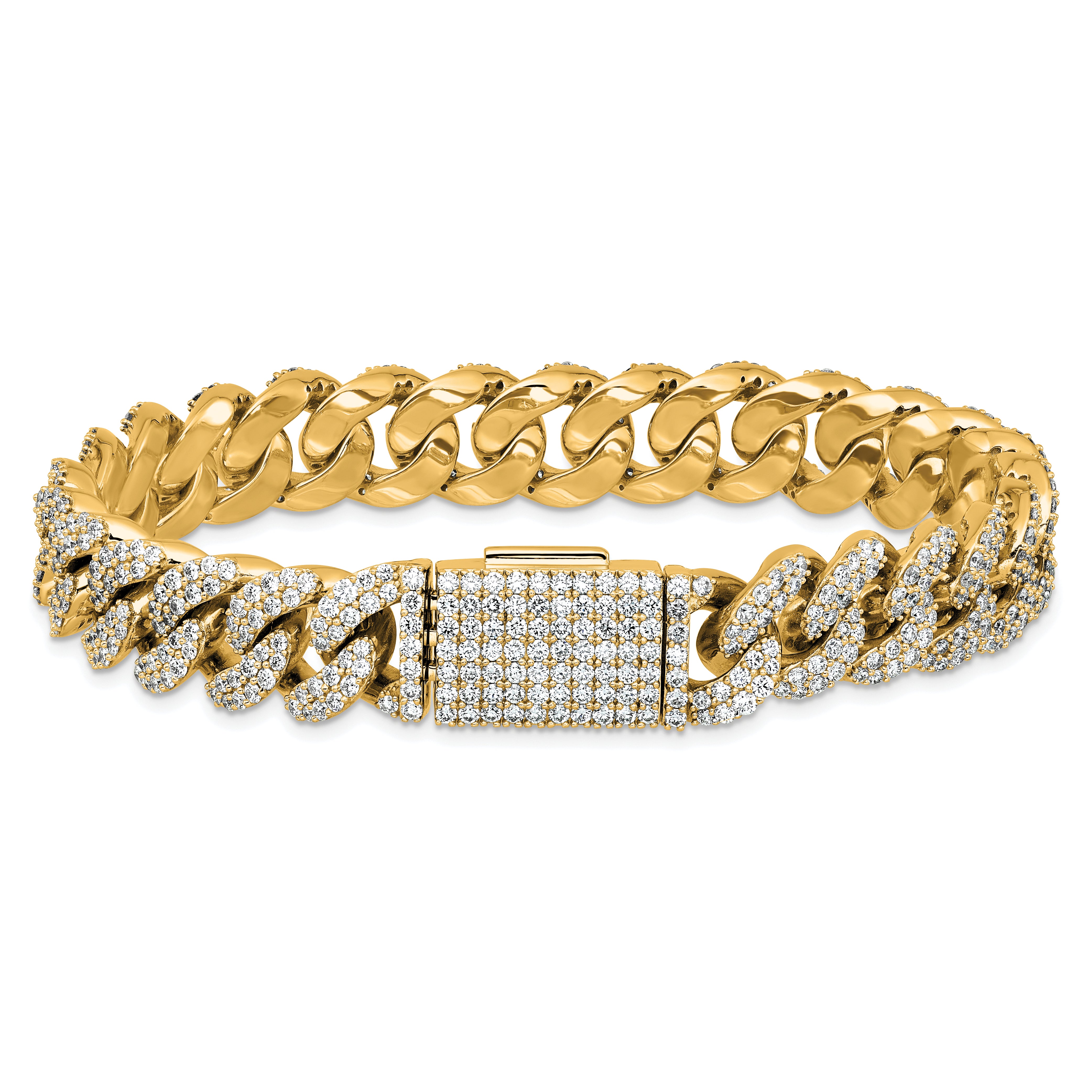 14K Yellow Gold 9 1/6 Carat Lab Grown Diamond Vs/Si+ G+ 4mm Pav‚Äö Cuban Link Bracelet