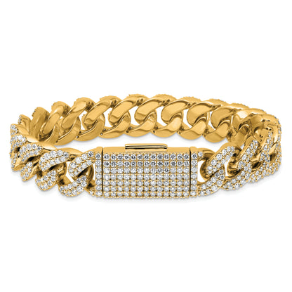 14K Yellow Gold 11 3/8 Carat Lab Grown Diamond Vs/Si+ G+ 4mm Pav‚Äö Cuban Link Bracelet