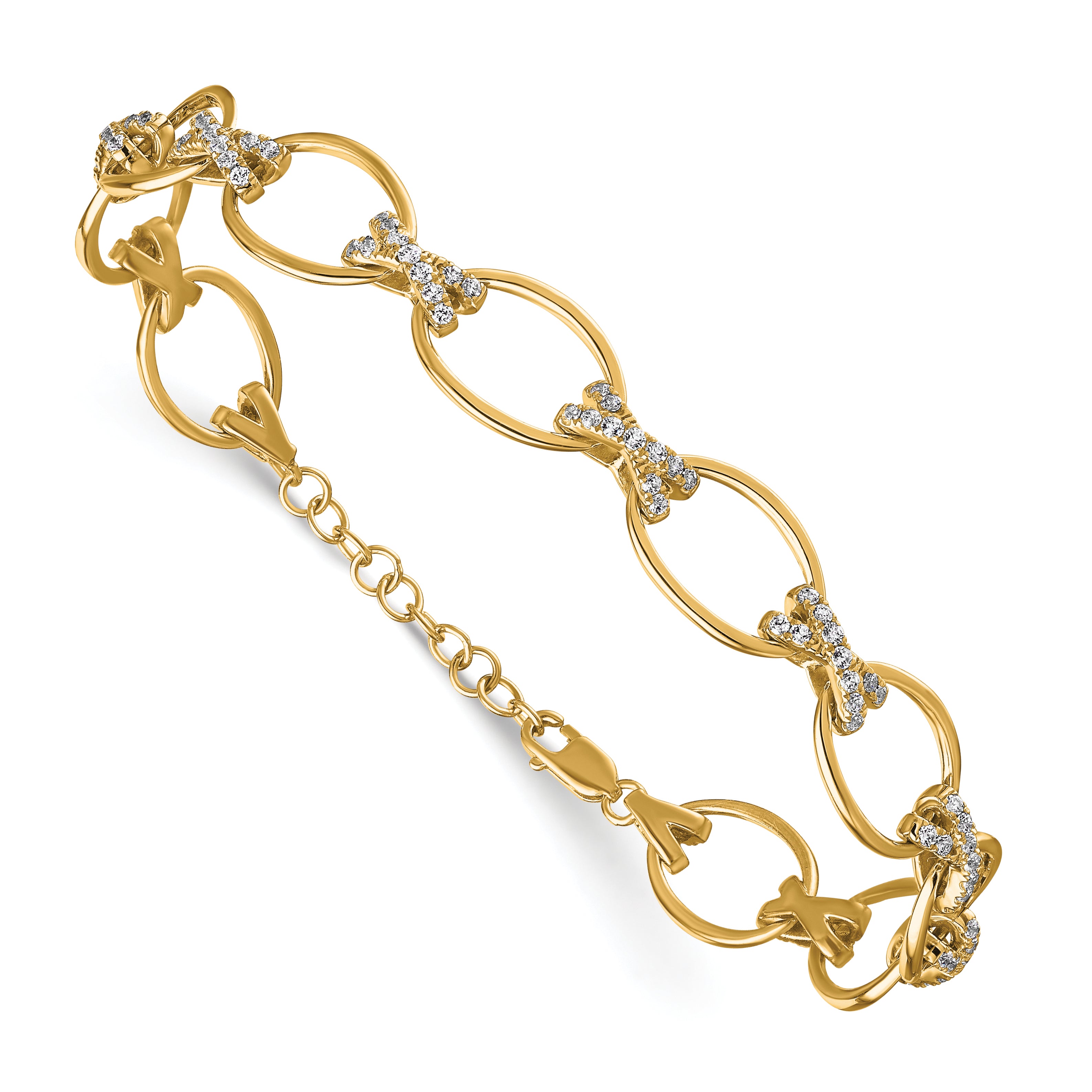 14K Yellow Gold True Origin 1 1/6 Carat Lab Grown Diamond Vs D E F 7 Inch X And O Bracelet With A Extension