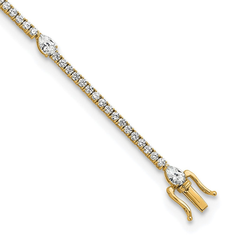 14K Yellow Gold True Origin 4 1/2 Carat Lab Grown Diamond Vs D E F Round And Pear 7 Inch Bracelet