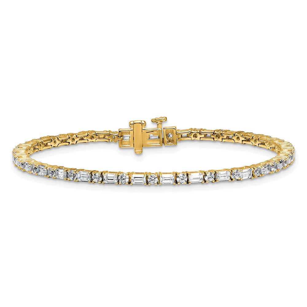 14K Yellow Gold Vs+ F+ Lab Grown Emerald And Round Diamond Tennis Bra
