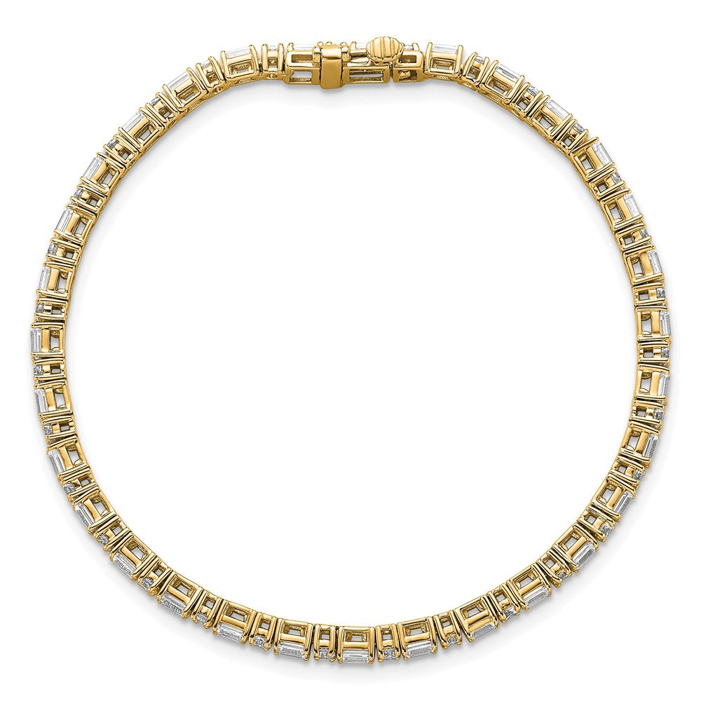 14K Yellow Gold Vs+ F+ Lab Grown Emerald And Round Diamond Tennis Bra