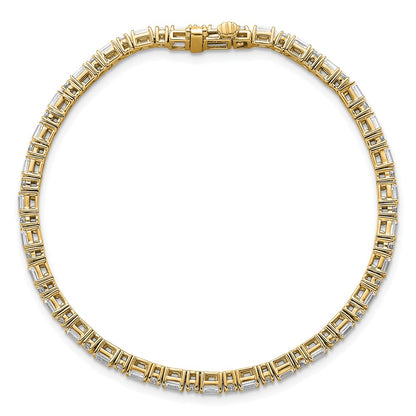 14K Yellow Gold Vs+ F+ Lab Grown Emerald And Round Diamond Tennis Bra