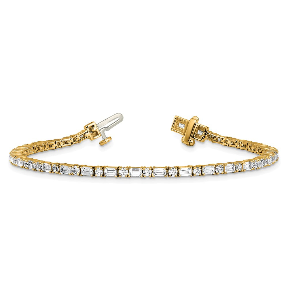 14K Yellow Gold Vs+ F+ Lab Grown Emerald And Round Diamond Tennis Bra