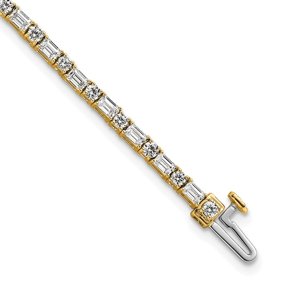 14K Yellow Gold Vs+ F+ Lab Grown Emerald And Round Diamond Tennis Bra