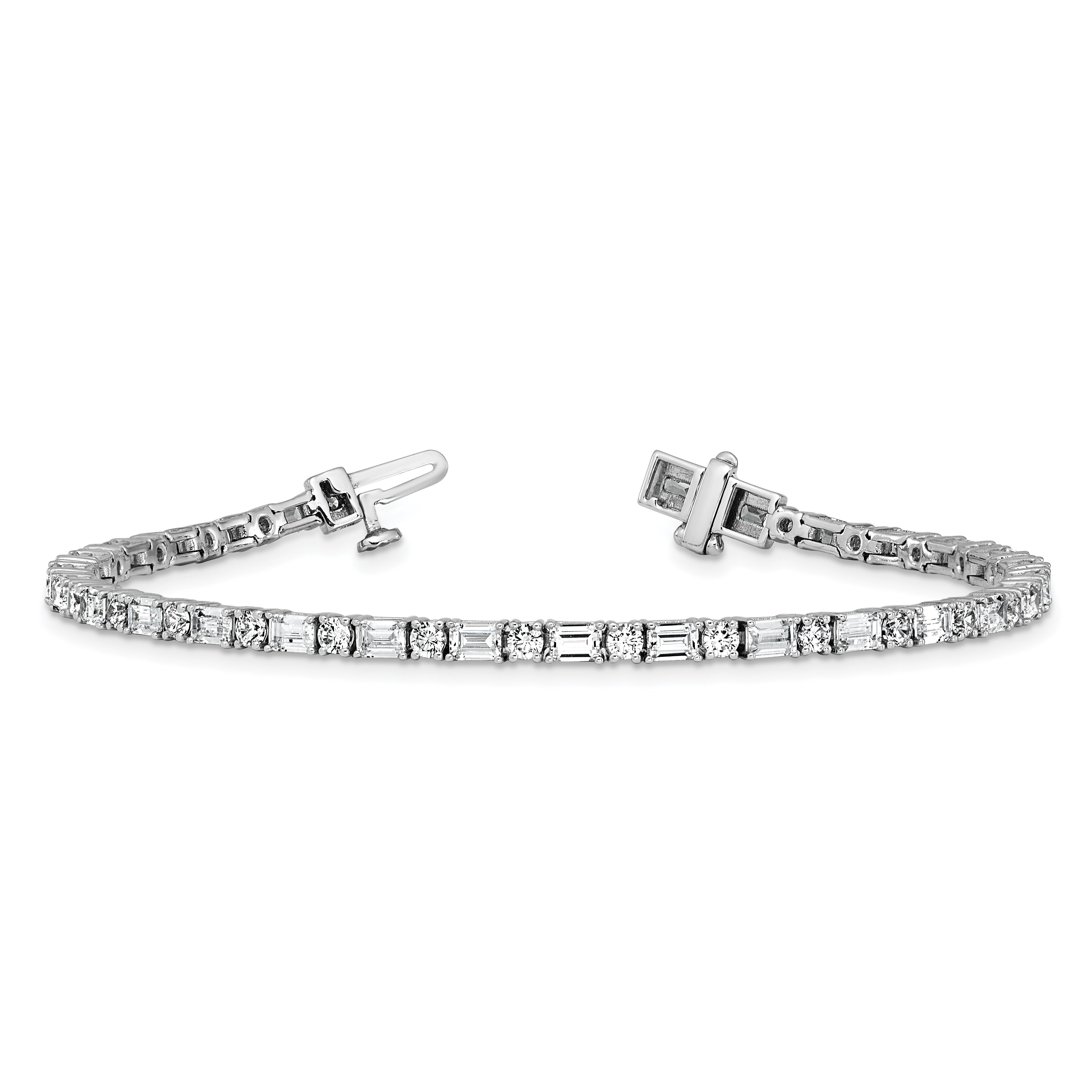 14K White Gold 4 7/8 Carat Lab Grown Diamond Vs+ F+ Complete Emerald And Round Tennis Bracelet