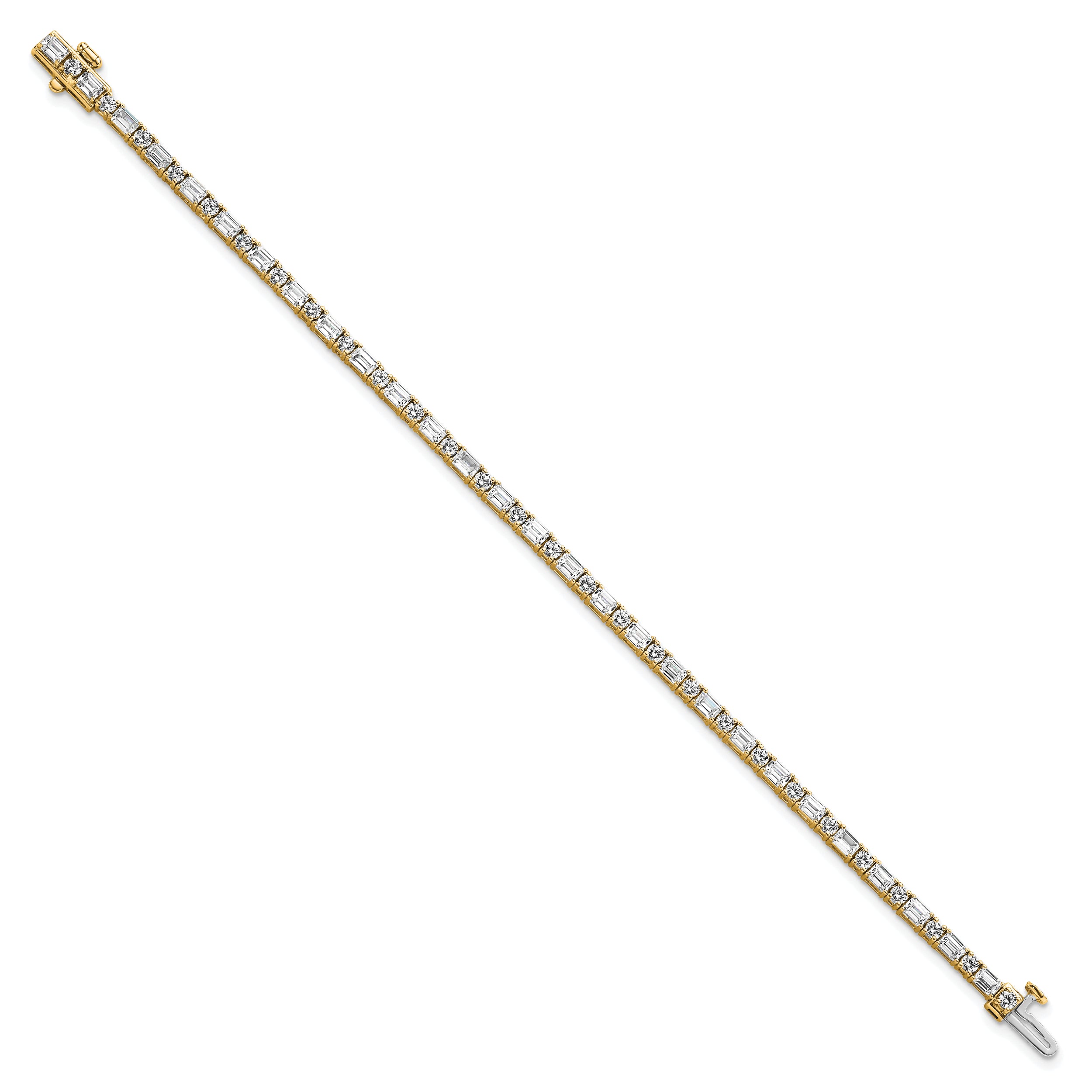 14K Yellow Gold 4 7/8 Carat Certified Lab Grown Diamond Vs+ F+ Complete Emerald And Round Tennis Bracelet
