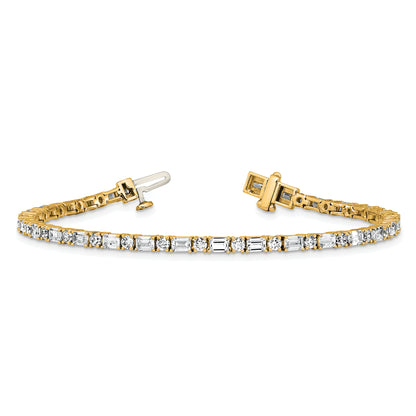 14K Yellow Gold 4 7/8 Carat Certified Lab Grown Diamond Vs+ F+ Complete Emerald And Round Tennis Bracelet