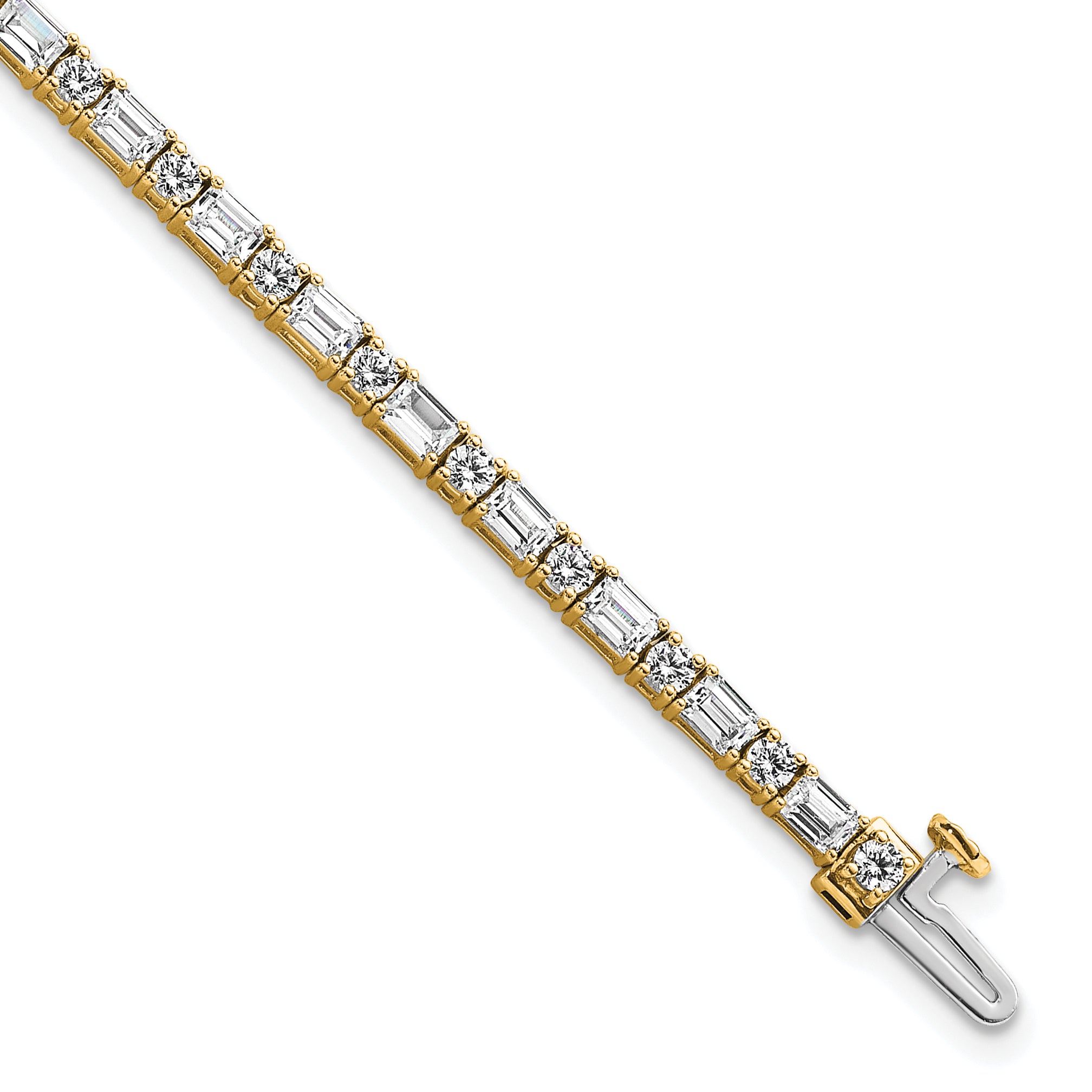 14K Yellow Gold 4 7/8 Carat Certified Lab Grown Diamond Vs+ F+ Complete Emerald And Round Tennis Bracelet