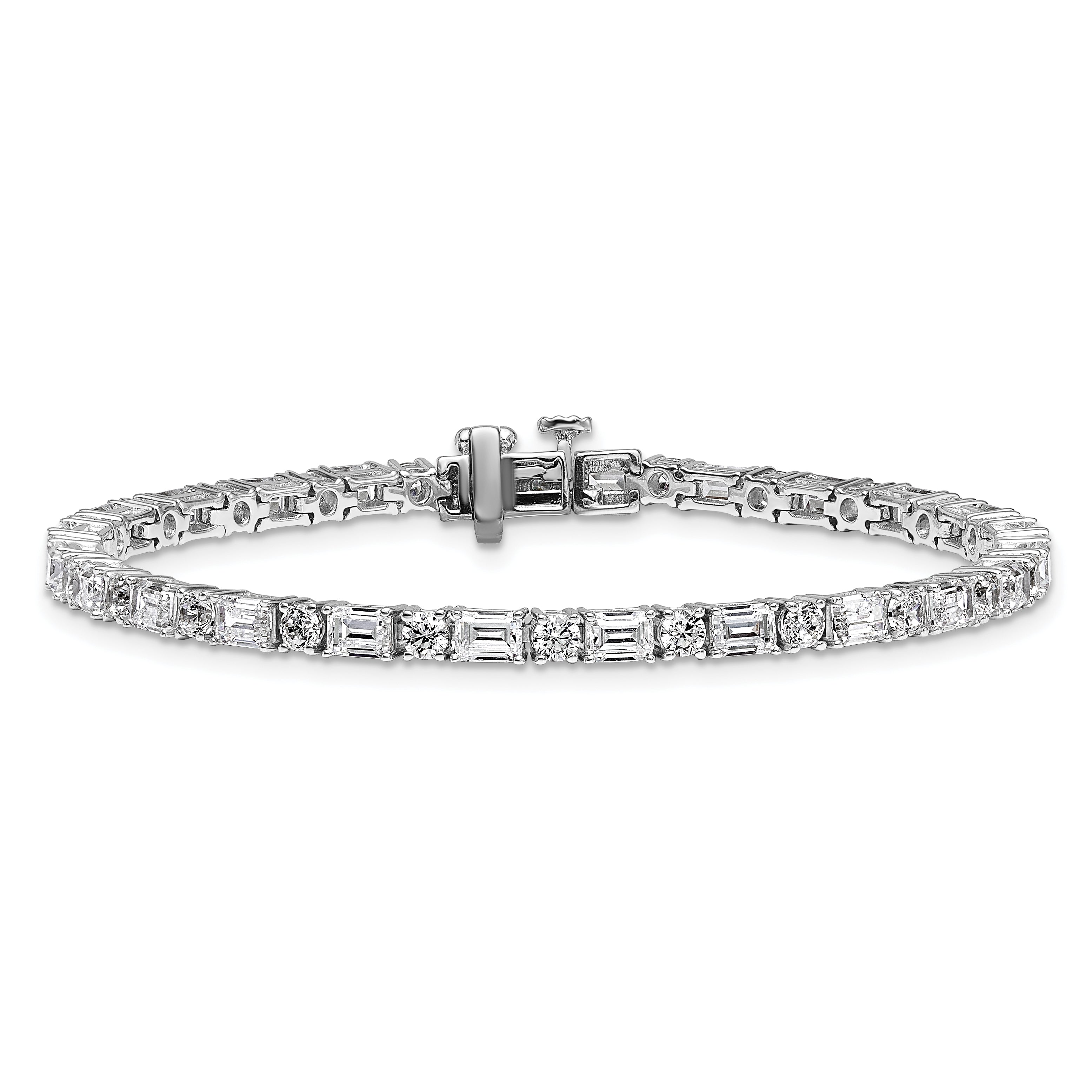14K White Gold 7 Carat Certified Lab Grown Diamond Vs+ F+ Complete Emerald And Round Tennis Bracelet