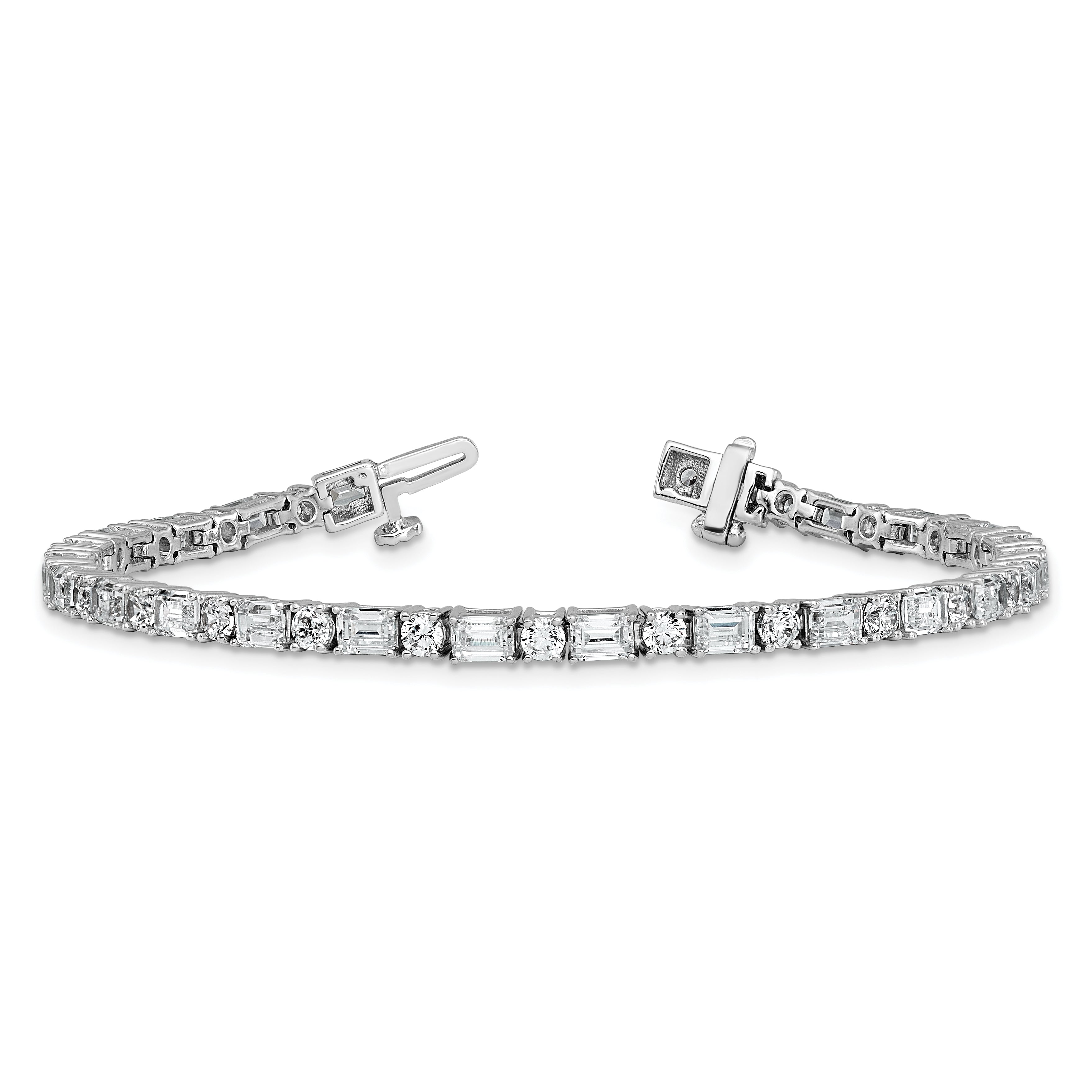 14K White Gold 7 Carat Certified Lab Grown Diamond Vs+ F+ Complete Emerald And Round Tennis Bracelet