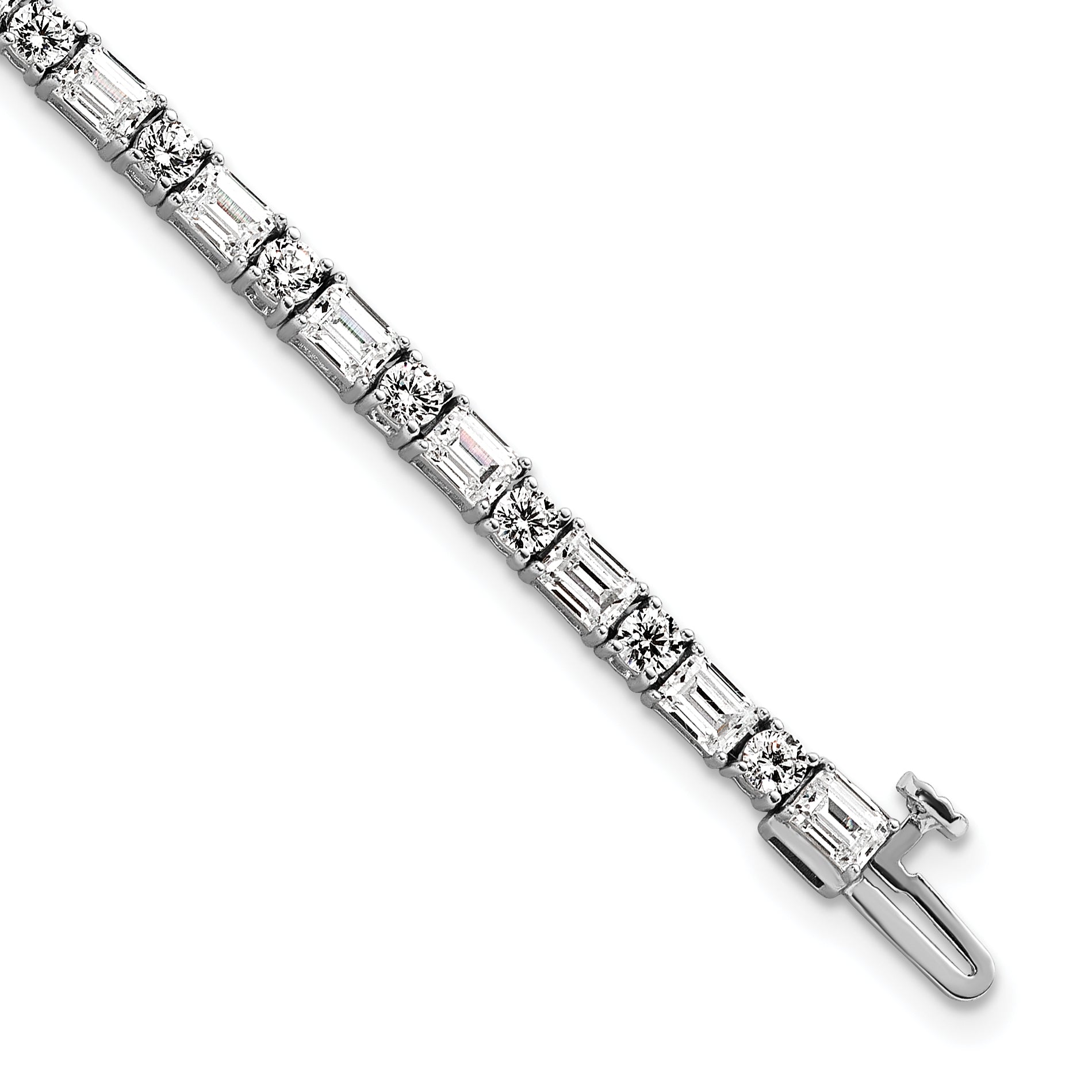 14K White Gold 7 Carat Certified Lab Grown Diamond Vs+ F+ Complete Emerald And Round Tennis Bracelet