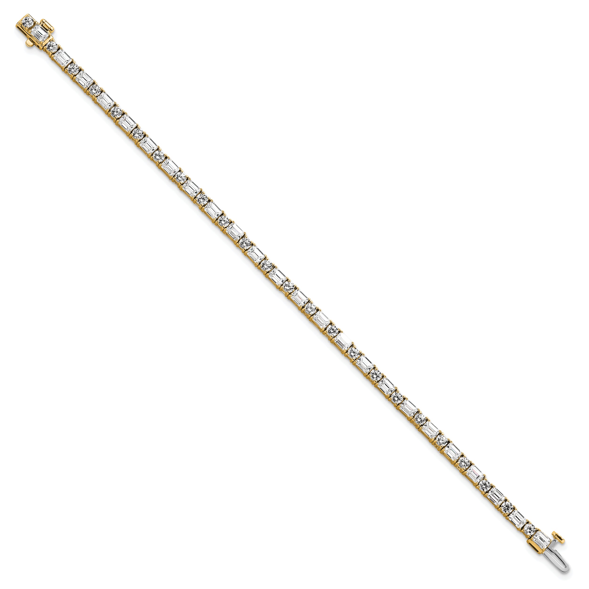 14K Yellow Gold 7 Carat Certified Lab Grown Diamond Vs+ F+ Complete Emerald And Round Tennis Bracelet