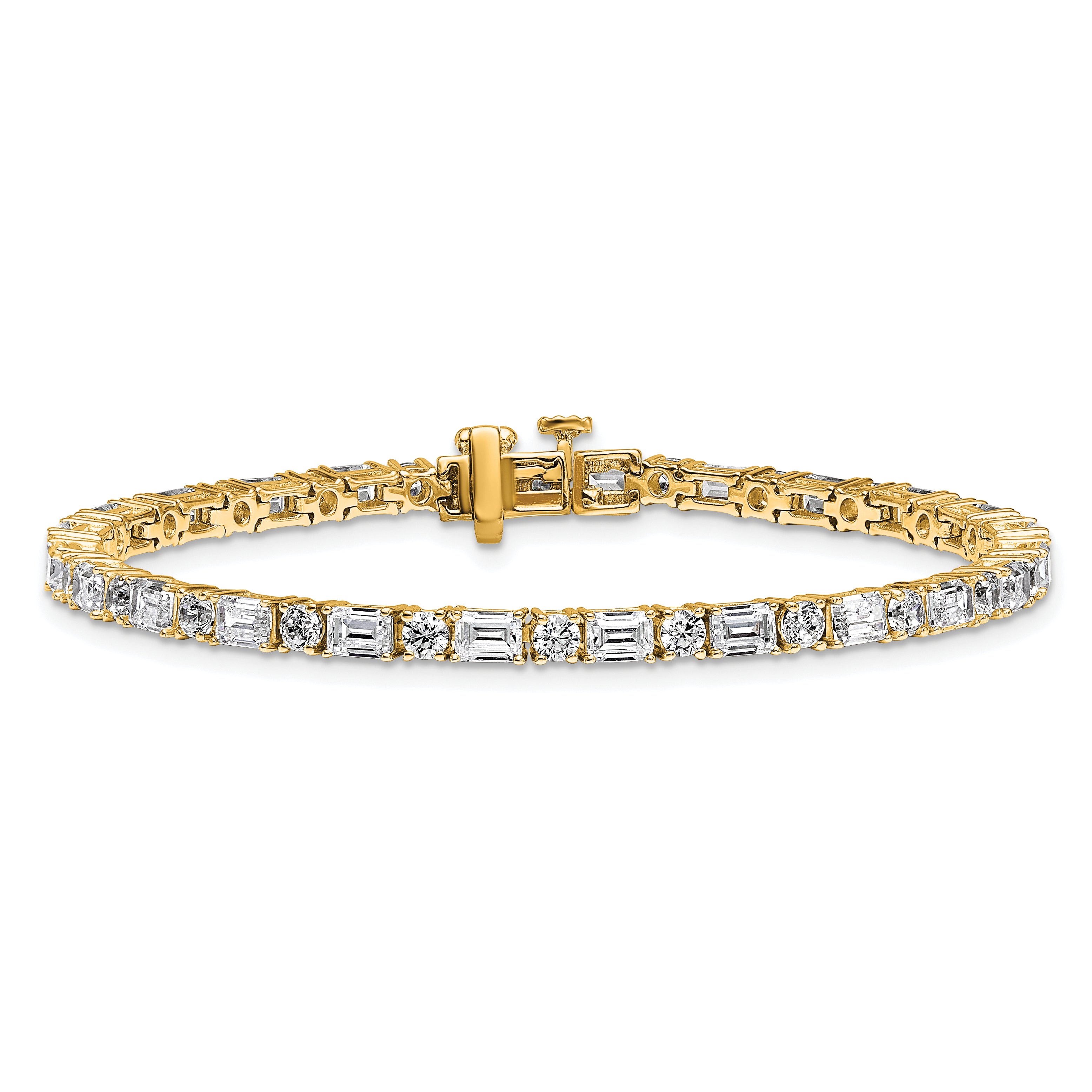 14K Yellow Gold 7 Carat Lab Grown Diamond Vs/Si+ G+ Complete Emerald And Round Tennis Bracelet