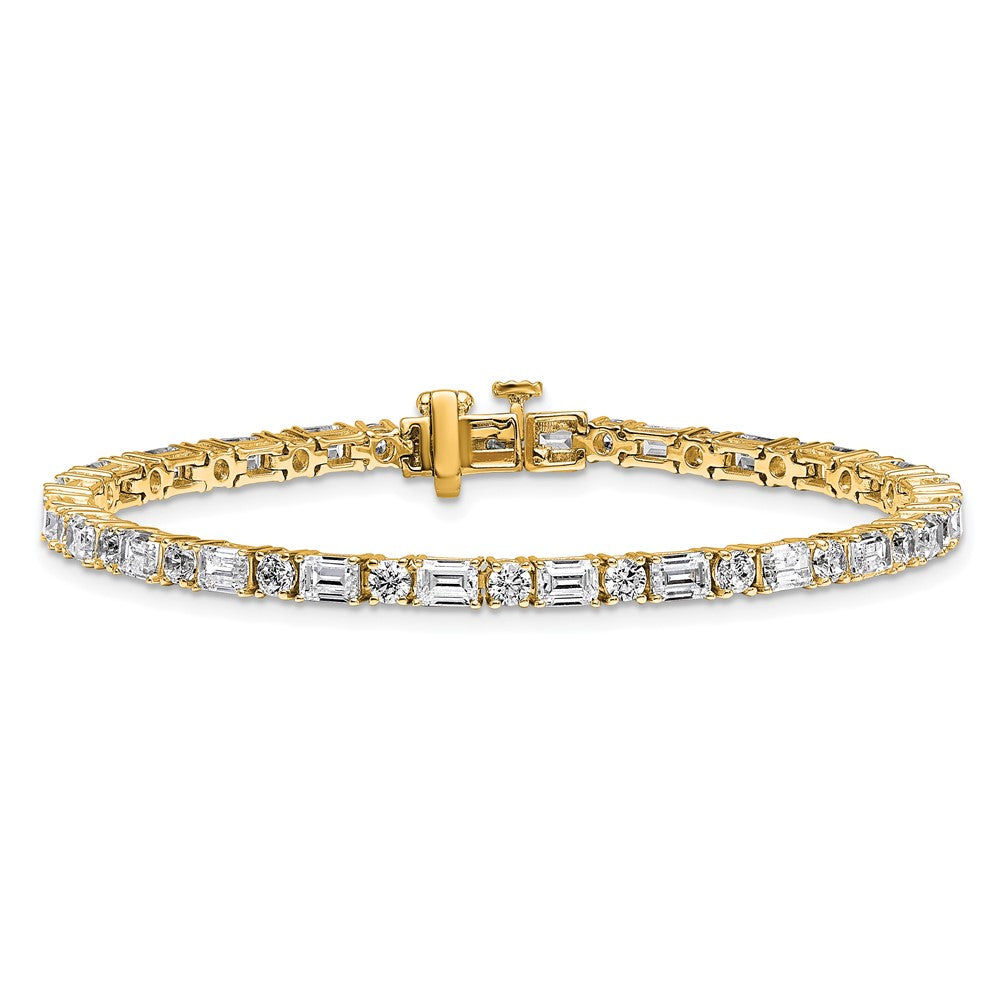 14K Yellow Gold 7 Carat Certified Lab Grown Diamond Vs+ F+ Complete Emerald And Round Tennis Bracelet