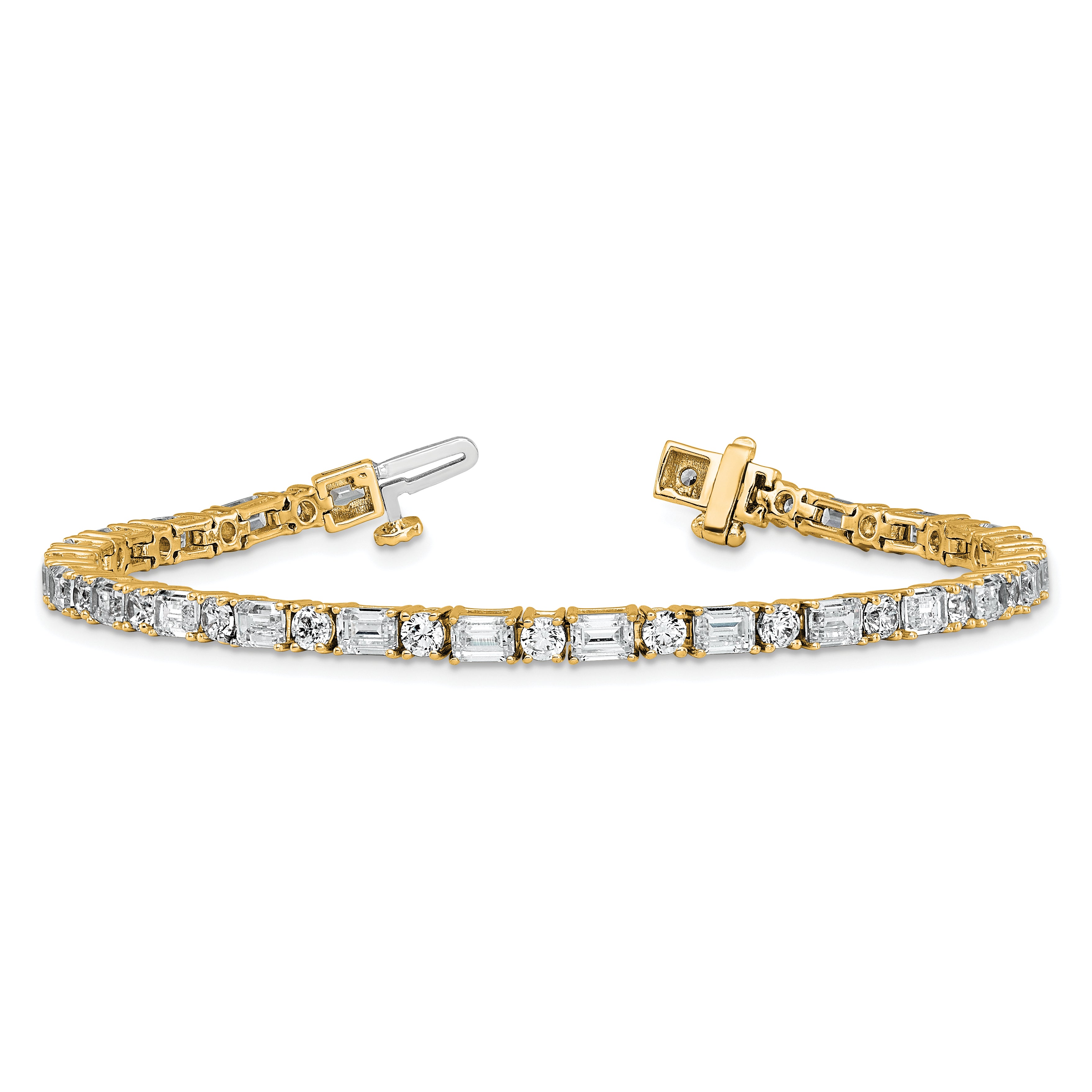 14K Yellow Gold 7 Carat Lab Grown Diamond Vs/Si+ G+ Complete Emerald And Round Tennis Bracelet