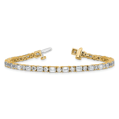 14K Yellow Gold 7 Carat Lab Grown Diamond Vs/Si+ G+ Complete Emerald And Round Tennis Bracelet