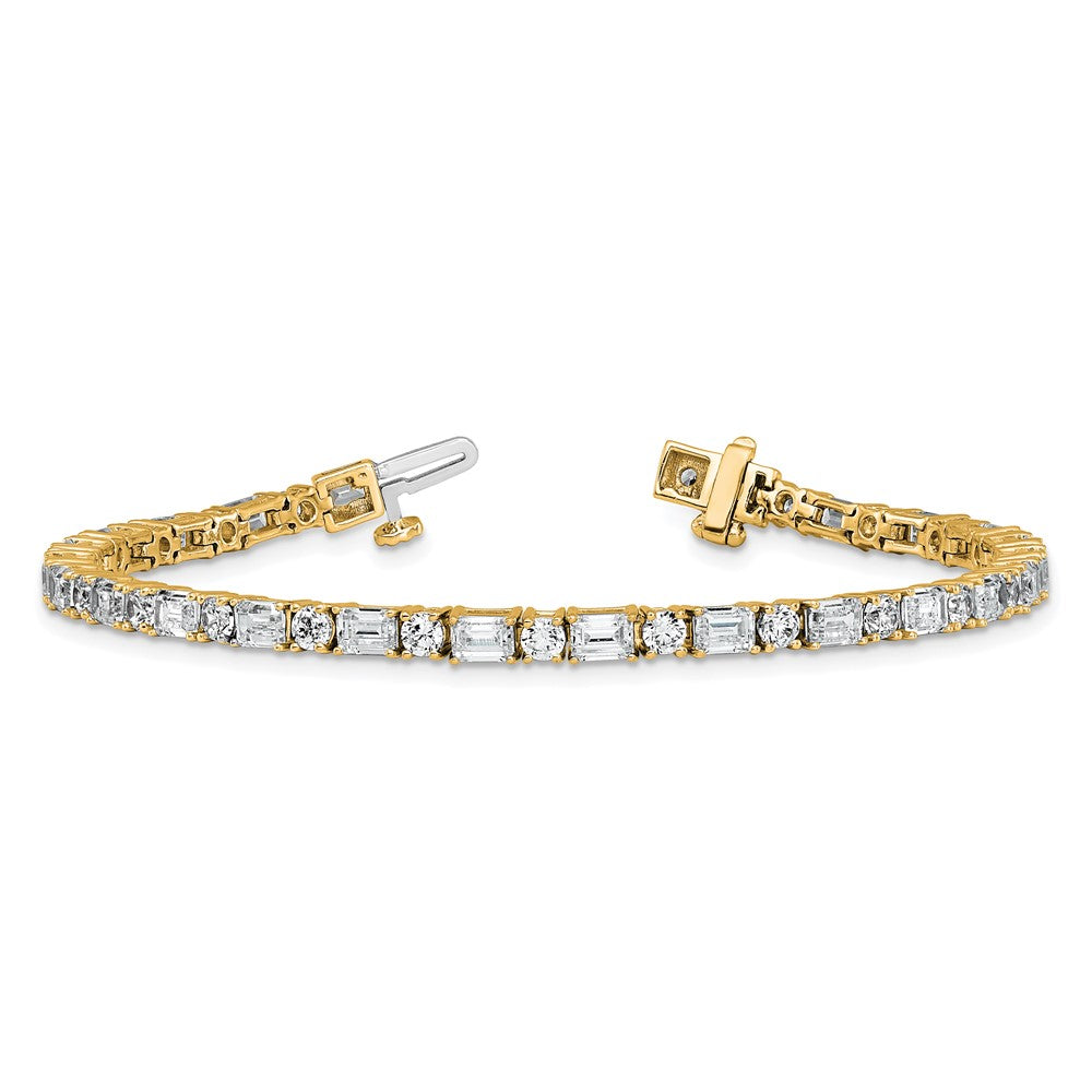 14K Yellow Gold 7 Carat Lab Grown Diamond Vs/Si+ G+ Complete Emerald And Round Tennis Bracelet