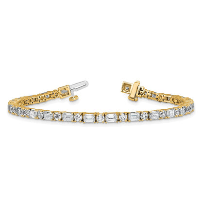 14K Yellow Gold 7 Carat Lab Grown Diamond Vs/Si+ G+ Complete Emerald And Round Tennis Bracelet