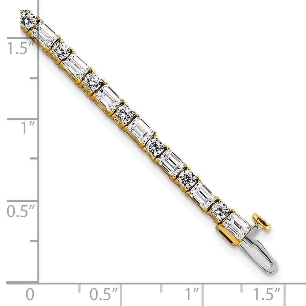 14K Yellow Gold 7 Carat Lab Grown Diamond Vs/Si+ G+ Complete Emerald And Round Tennis Bracelet