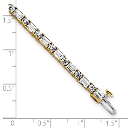 14K Yellow Gold 7 Carat Lab Grown Diamond Vs/Si+ G+ Complete Emerald And Round Tennis Bracelet
