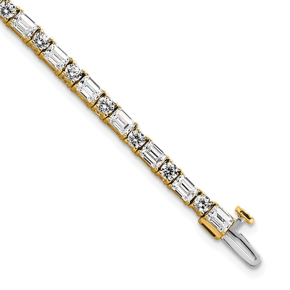 14K Yellow Gold 7 Carat Lab Grown Diamond Vs/Si+ G+ Complete Emerald And Round Tennis Bracelet