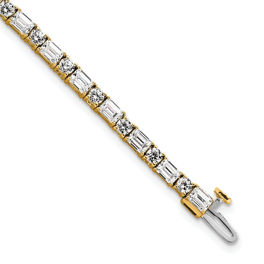 14K Yellow Gold 7 Carat Lab Grown Diamond Vs/Si+ G+ Complete Emerald And Round Tennis Bracelet