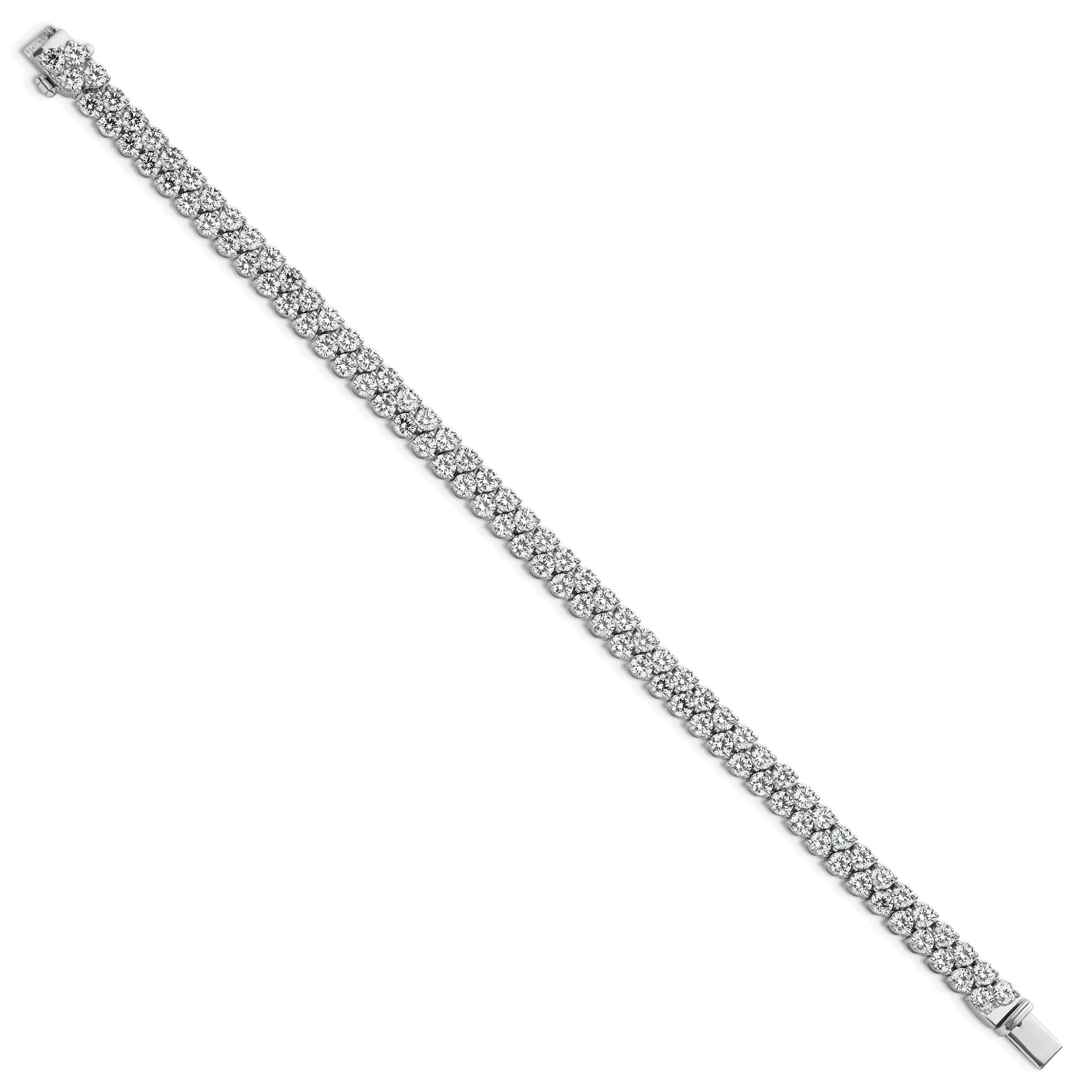 14K White Gold 10 1/2 Carat Lab Grown Diamond Vs/Si+ G+ Complete Round Double Row Tennis Bracelet